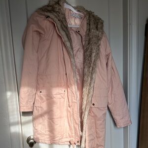 JustFab Light Pink Utility Jacket with Faux Fur